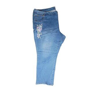 Woman Within Blue Denim Jeans Embroidered Flowers Womens‎ Plus Size 28W